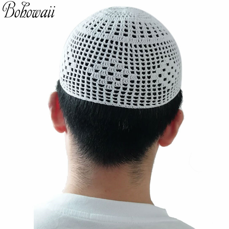 BOHOWAII-sombreros de oración para hombre, gorros de algodón transpirables, Kippa, Kufi, Ramadán musulmán, regalos Eid