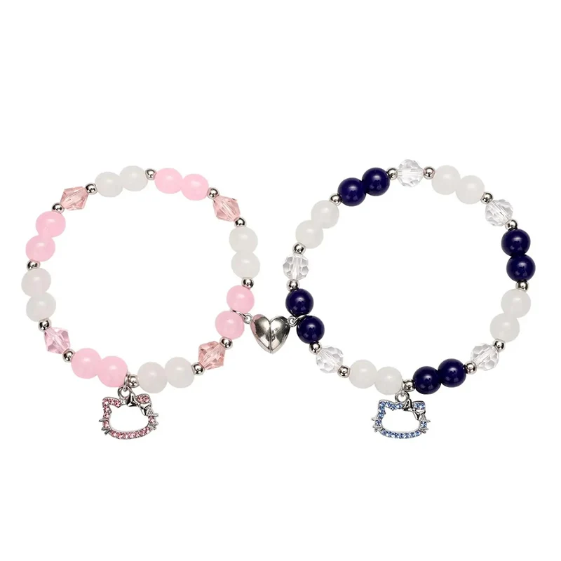 Bracciale con perline con ciondolo a forma di gatto ragno da 2 pezzi per il migliore amico Set di braccialetti a forma di cuore con occhio di gatto multicolore Rosso Blu Perline Spacer palla di fuoco