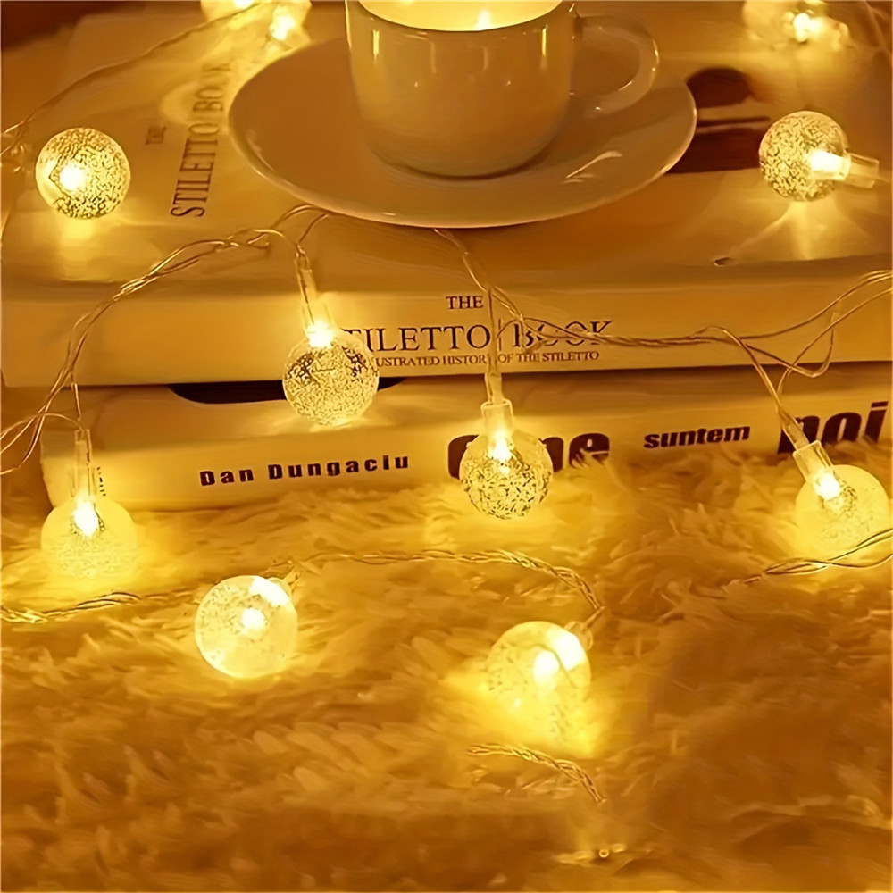 LED Bubble Ball String Lights Golden Glow Battery Operated Indoor Fairy Lights for Wedding Holidays New Year 2026 Decorations
