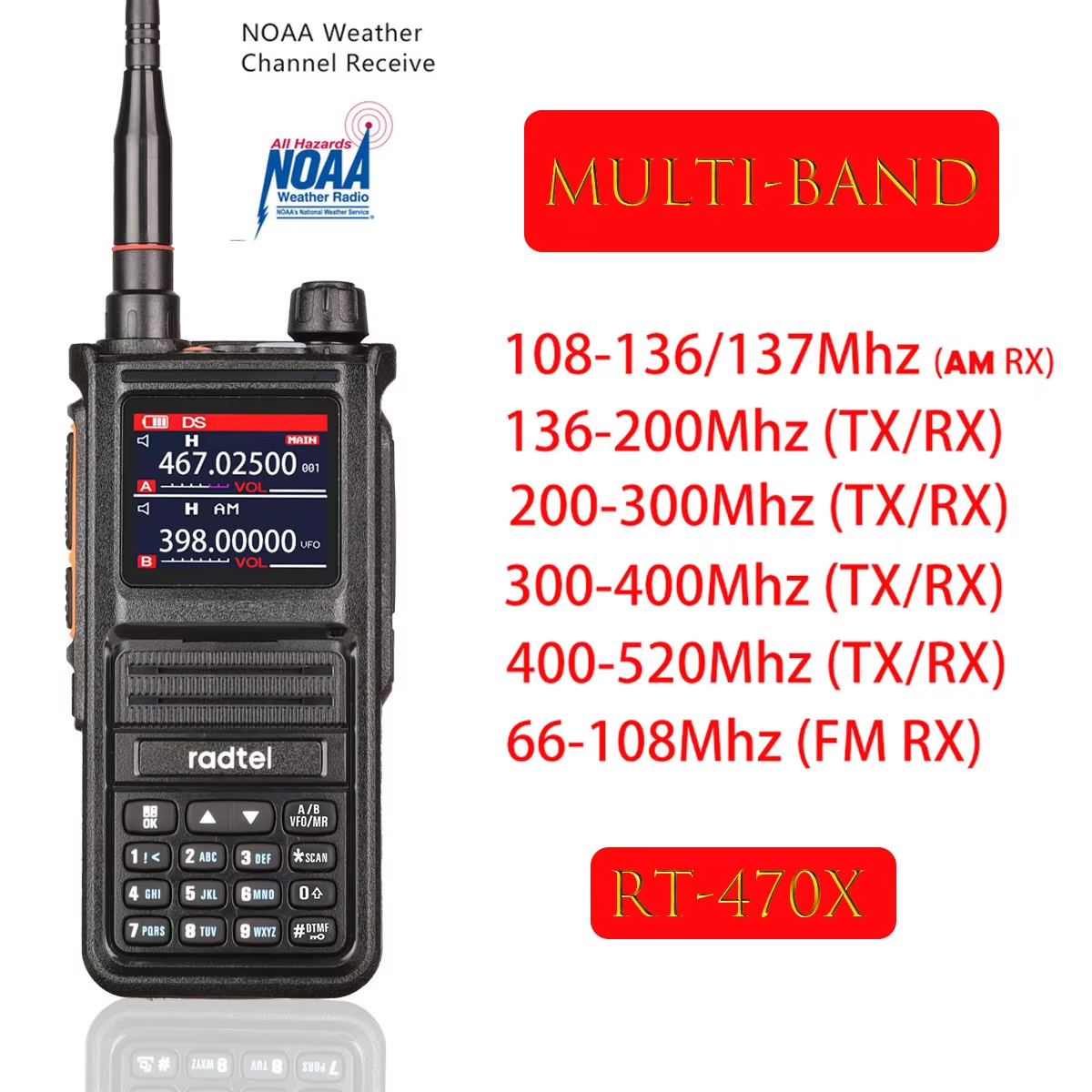 Radtel RT-470X マルチバンド ハム トランシーバー 256CH エアバンド 双方向無線局 航空 NOAA 警察 海洋トランシーバー PTT