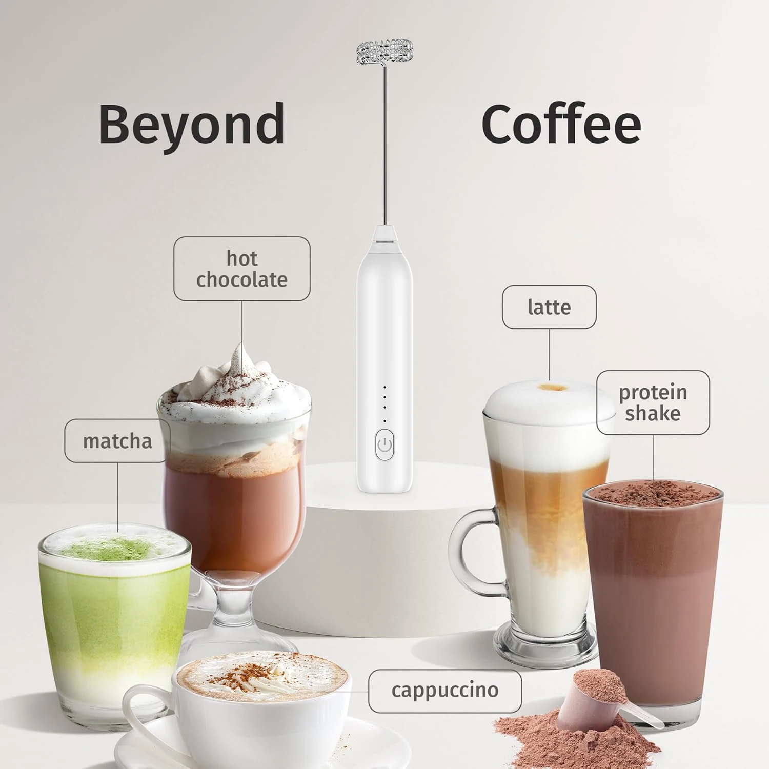 Espumador de leche, Espumador eléctrico de 3 velocidades para café con batidor y Espumador, Espumador de leche recargable por USB