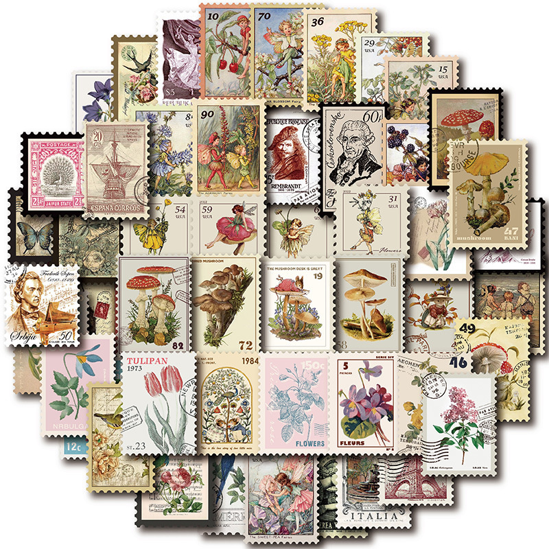 10/20/50 PCS All Different Vintage Postage Stamps Desc Stickers For Scrapbooking And  Journaling