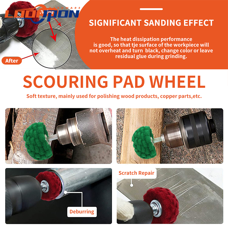 6 Stück nicht gewebtes Schleif poliers ch eiben Bohrer-Befestigungs satz 1/4 "Schaft-Scheuer schwämme Power Scrub ber Reinigungs set