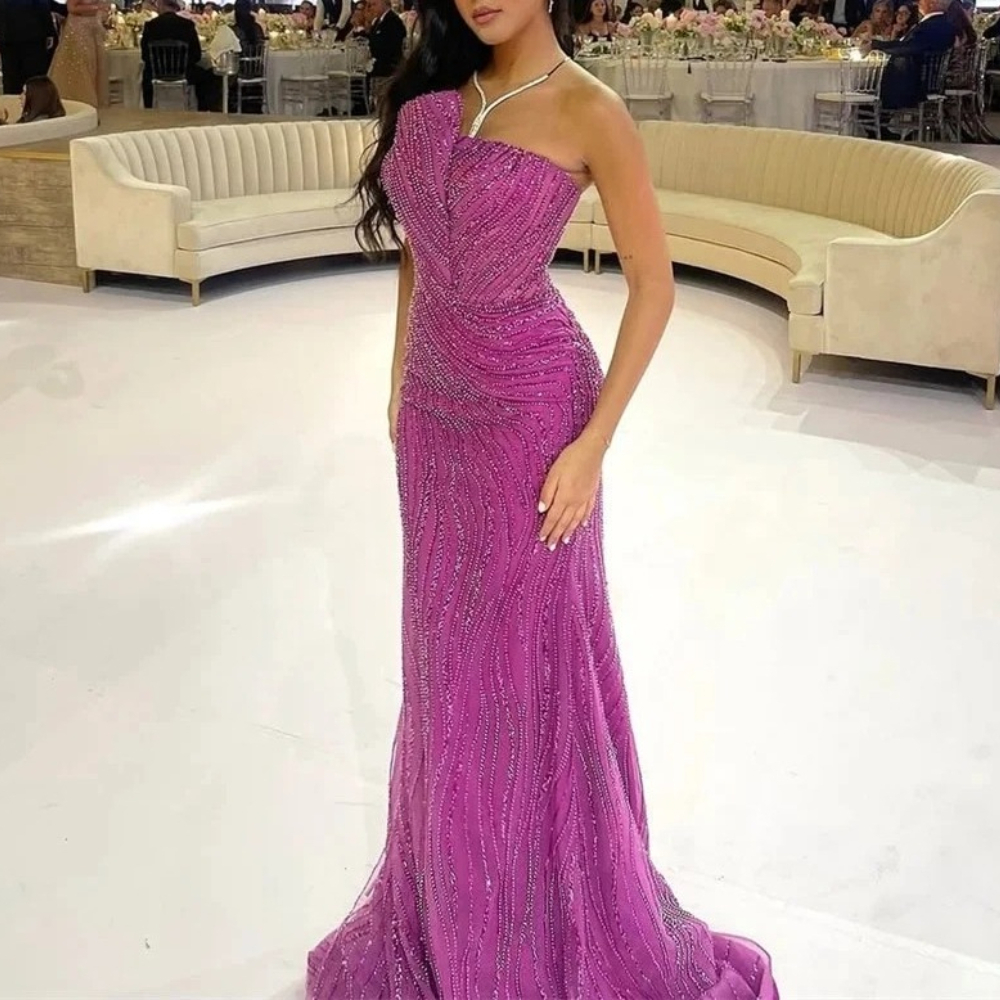 Customized High Quality Evening Dresses Elegant Vintage Sweet Sexy Pink Mermaid Beads Lace Formal Occasion Long Dress Sparkle