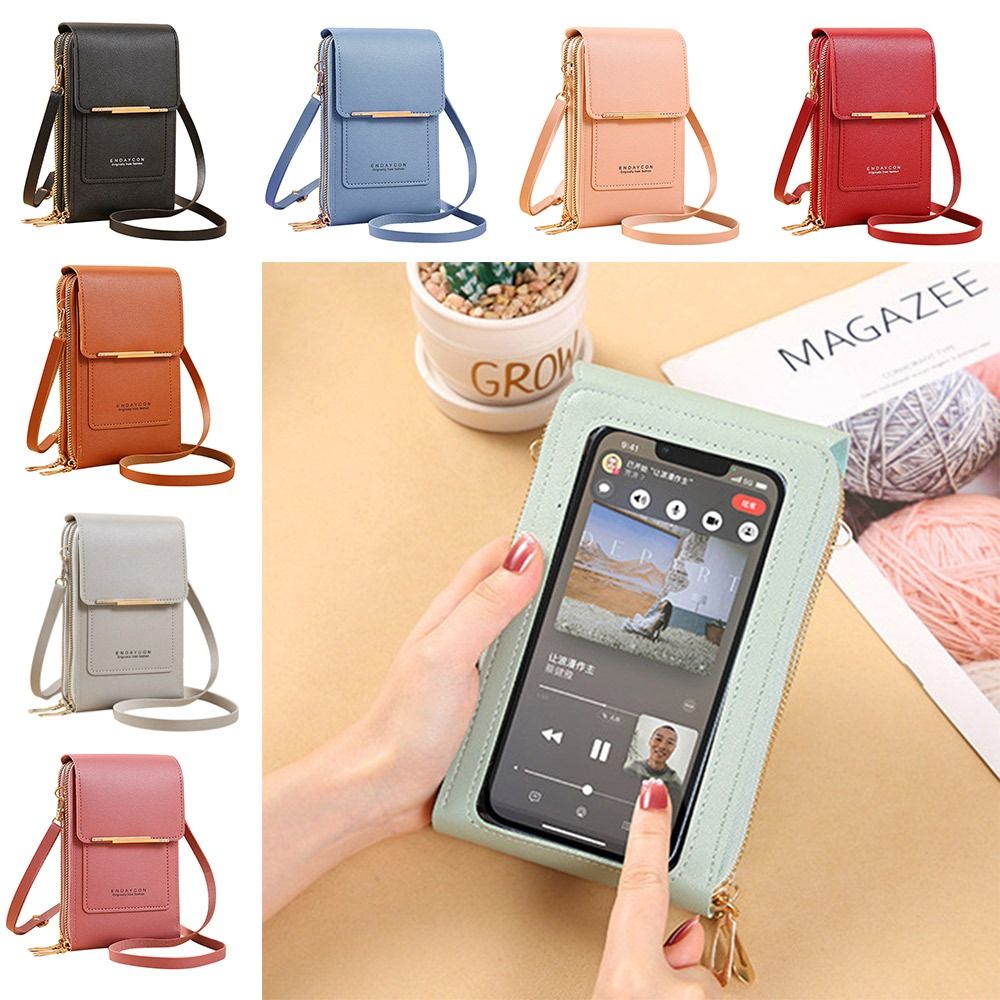 Bolsa de couro antifurto RFID com tela sensível ao toque, bolsa crossbody para mulheres, bolsa de viagem para smartphone