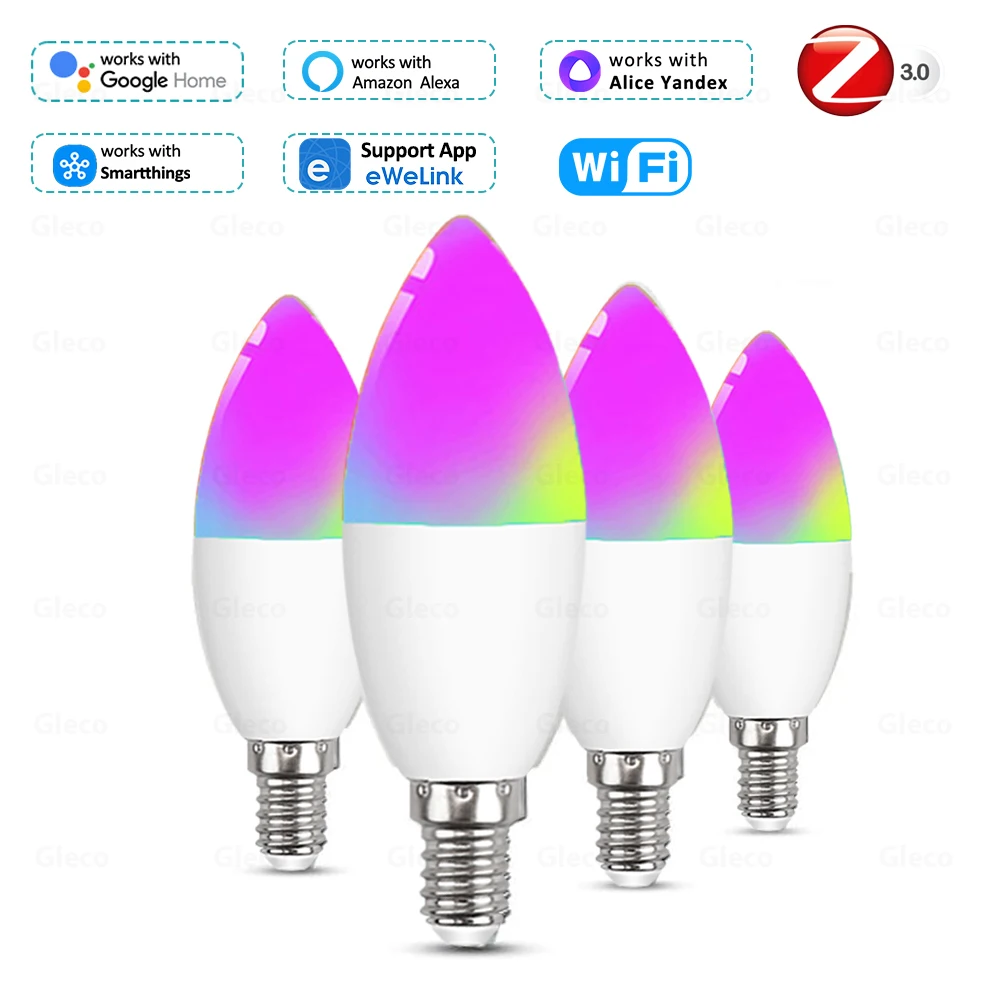 E14 Smart WiFi/Zigbee HA CONDOTTO LA Lampadina Dimmerabile RGBCW HA CONDOTTO LA Lampada Della Candela Per Ewelink APP Alexa Google Casa Yandex Alice Smartthings