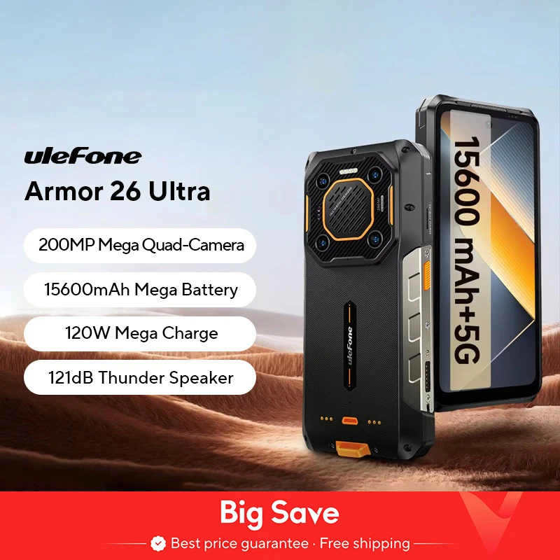 【Weltpremiere】Ulefone Armor 26 Ultra 5G Robustes, wasserdichtes Smartphone 120 W 15600 mAh 200 MP + 64 MP Smartphone mit bis zu 24 GB + 512 GB NFC