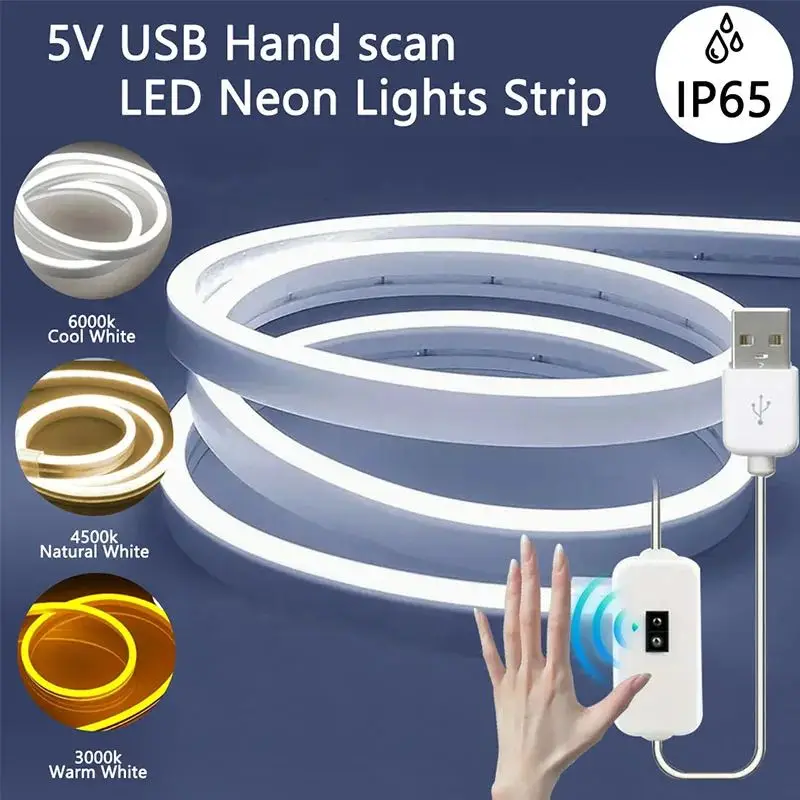 Tira de luces LED de neón, Sensor de movimiento de escaneo manual, atenuación Flexible, resistente al agua, para interior, exterior, dormitorio, luces de retroiluminación de TV