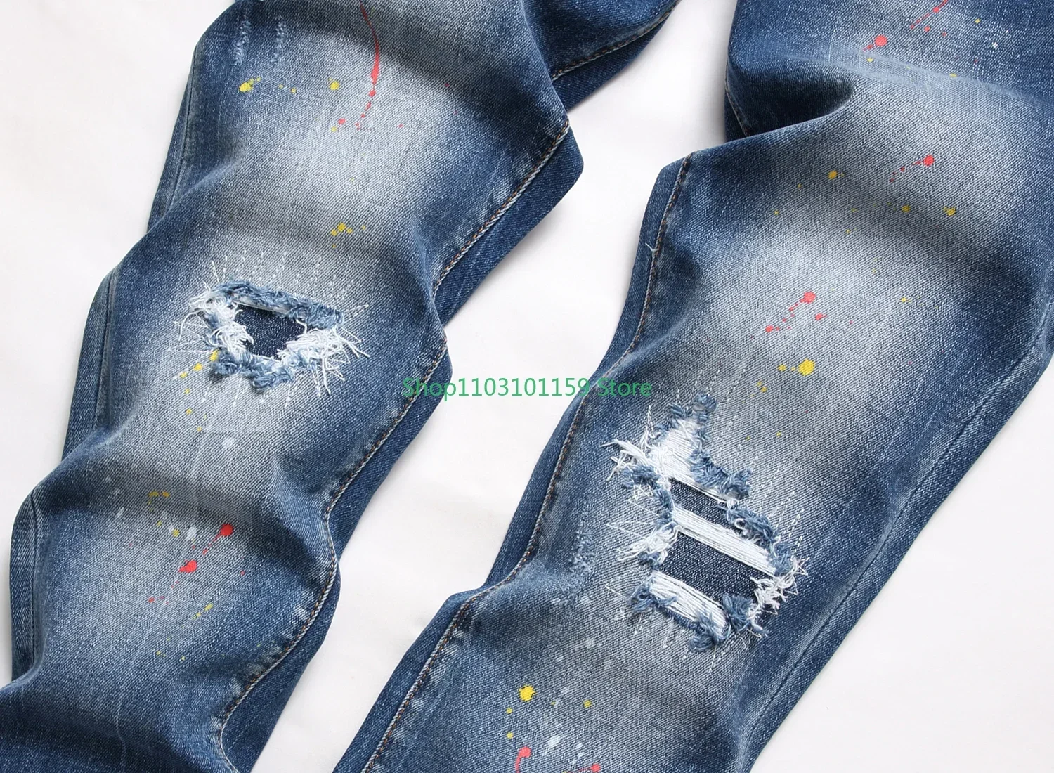 Y2K メンズストレッチスキニージーンズ品質ストリートファッションスリムフィットジーンズ男性ブルーデニムパンツ男性スキニーリッピングジーンズサイズ 44-54