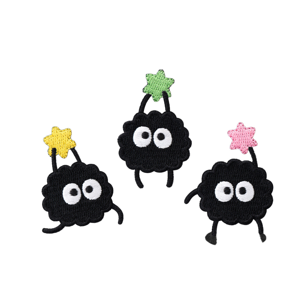 1 peça vara em preto dos desenhos animados bonito pixie bordado decoração tecido adesivos para baixo jaqueta auto-adesivo roupas remendo