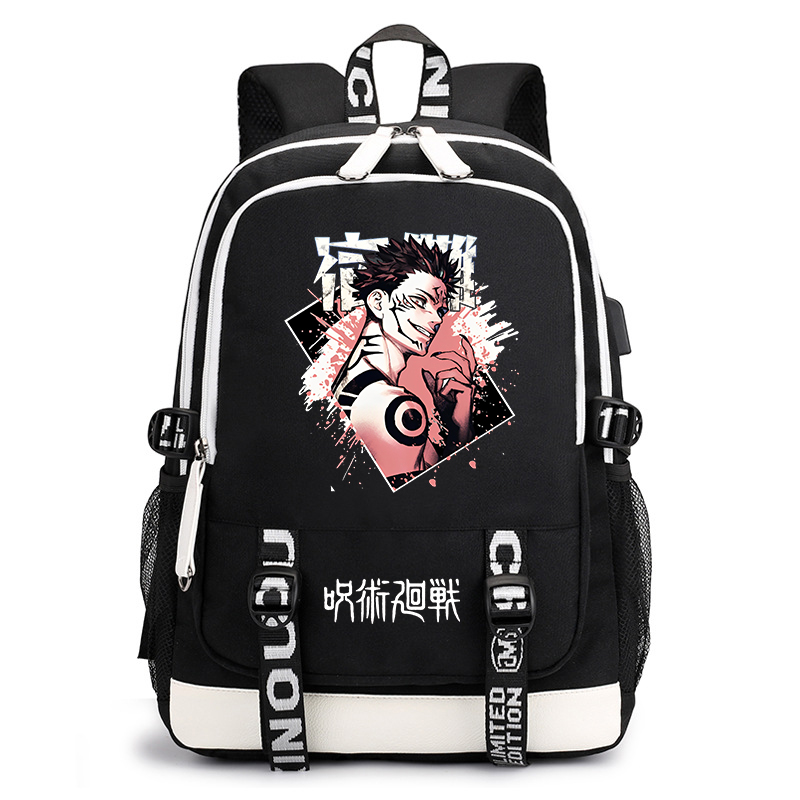 呪術廻戦アニメプリントバックパック学生スクールバッグ子供 USB バッグ新学期ギフト
