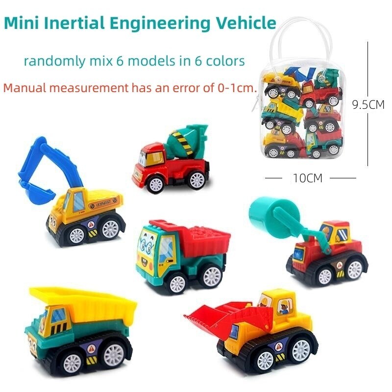 6/12Pcs Mini Inertial Pull Back Engineering Car Set Child Kids Cartoon Toys Birthday Gift