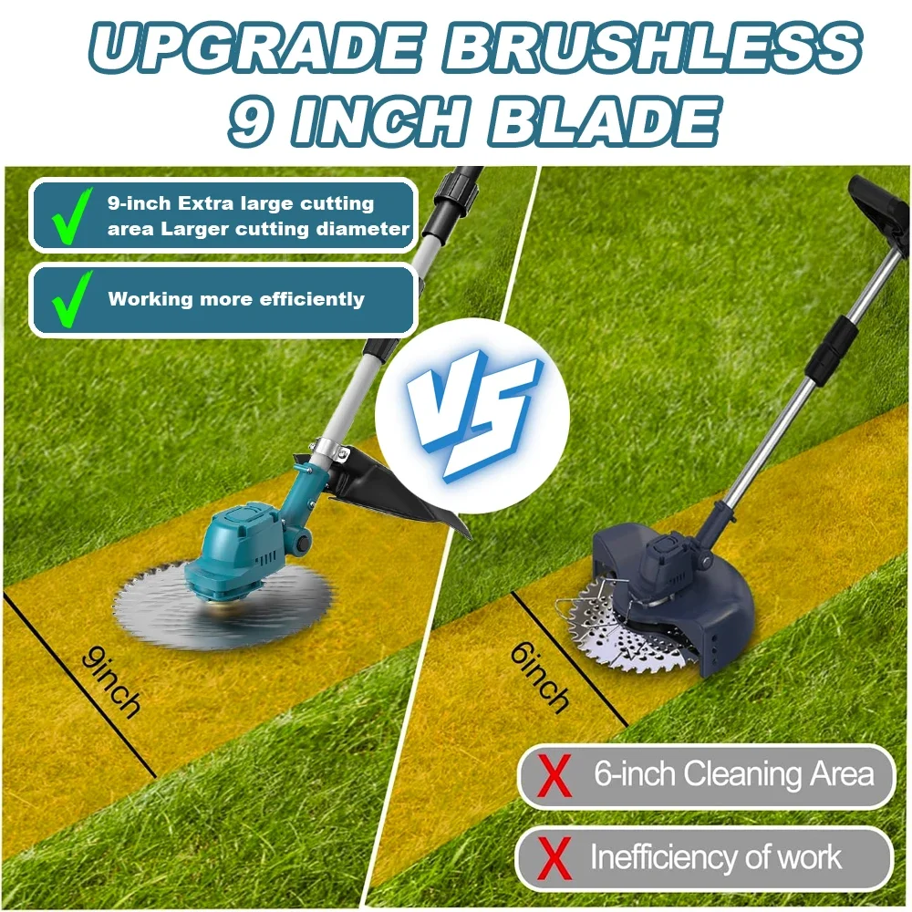 Cortador de grama elétrico sem escova, 9 polegadas, sem fio, jardim, aparador de grama, dobrável, ferramentas de capinação para makita, bateria de 18v