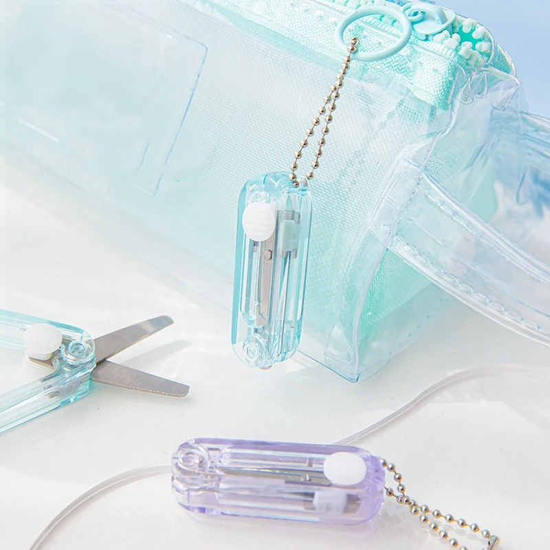 Portable Mini Transparent Scissors Clear Fold Type Safe Cutter with Stainless Steel Blade for Paper - Utility Knife A7483