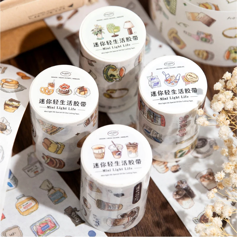 200 ซม./ม้วน INS Masking เทปกาแฟขนมปัง Cafe ตกแต่งป้ายสติกเกอร์สําหรับวารสาร Scrapbooking ไดอารี่อัลบั้มเครื่องเขียนเทป