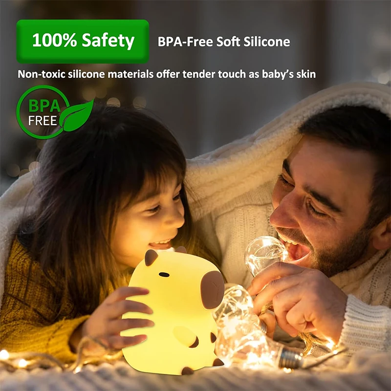 Simpatico capibara luce notturna in silicone per bambini regalo USB ricaricabile animale tocco lampada da comodino decorazione
