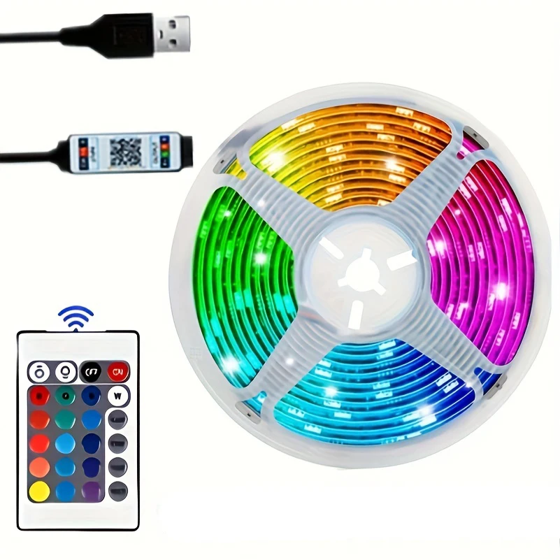 マルチカラーrgb LEDストリップライト,USBプラグ,TVソケット,背景ライトバー,ゲームルーム,家族のパーティーの装飾,常夜灯,24キー,5050, 5m