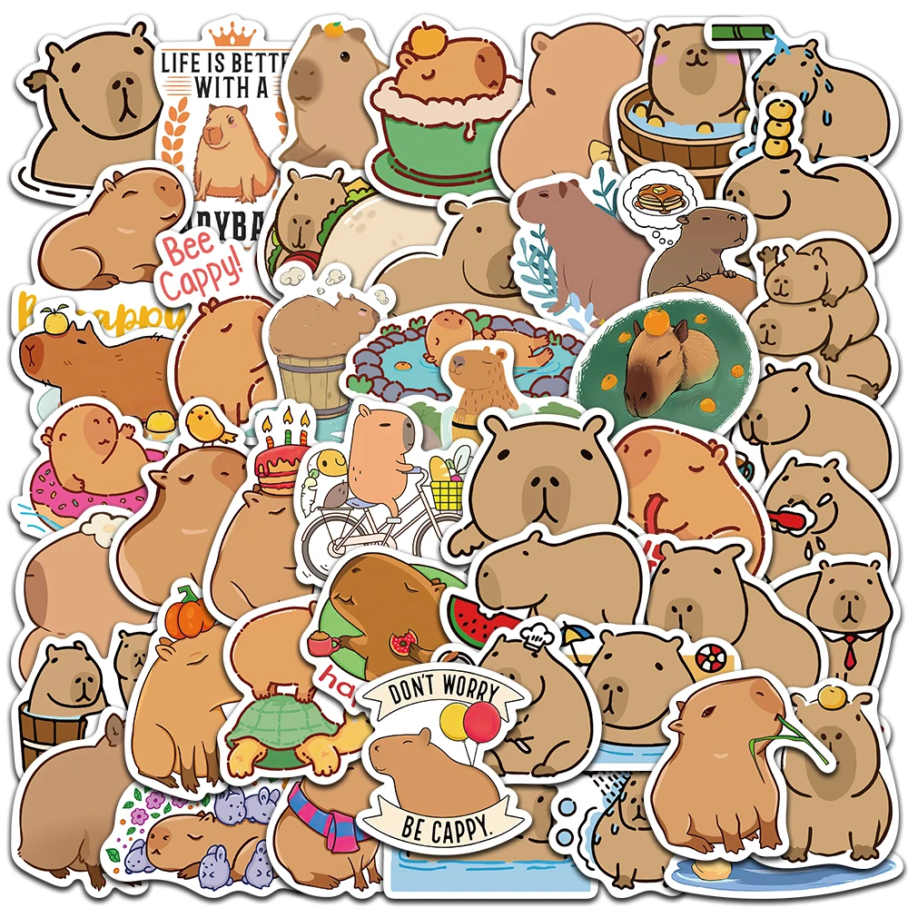 10/50 Con Hoạt Hình Dễ Thương Động Vật Capybara Dán Trẻ Em Tặng Cho Laptop Hành Lý Điện Thoại Máy Tính Xách Tay Chống Nước Graffiti Xe Đạp Đề Can