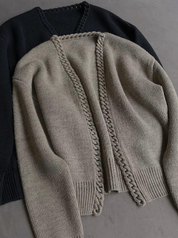 レトロヘビーウェイト V ネックニットオープンカーディガン男性女性カジュアル多用途高級デザインセンセーションセーター秋の新着