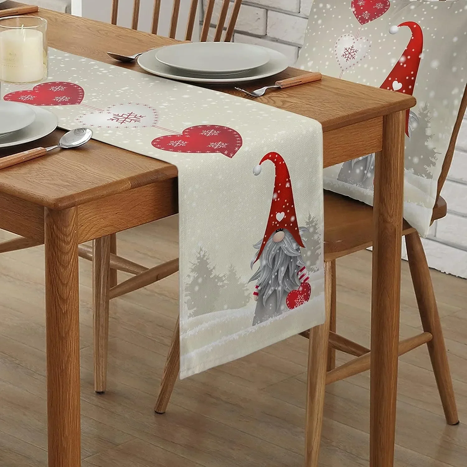 Caminos de mesa de lino con forma de corazón de amor, Gnomo de Navidad, copo de nieve, tocador, bufandas, decoración reutilizable, camino de mesa de comedor de cocina, decoración de fiesta