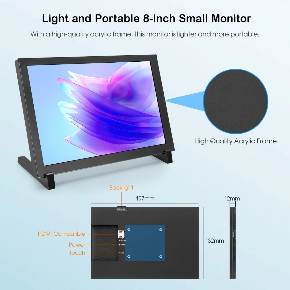 Elecrow 8 Polegada monitor de toque hd 1280*800 display ips portátil com suporte backlight para rpi 5/400/4/3 win 11/10/8/7 jetson nano