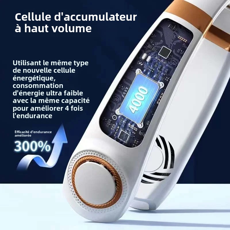 JKUOO ventilateur de cou Portable, ventilateur mains libres sans lame avec plaque de refroidissement LED 4, ventilateur personnel batterie 4000mAh USB Rechargeable