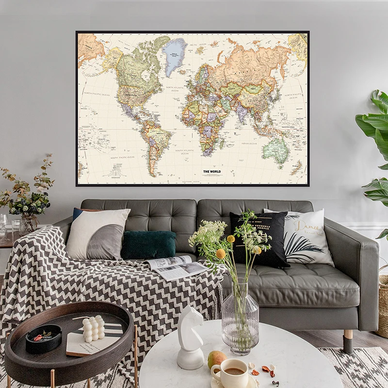 150x225 ซม.Retro World แผนที่การถ่ายภาพพื้นหลังไวนิล Unframed ผนังตกแต่งสําหรับห้องนอนโรงเรียน Office Home อุปกรณ์ตกแต่ง