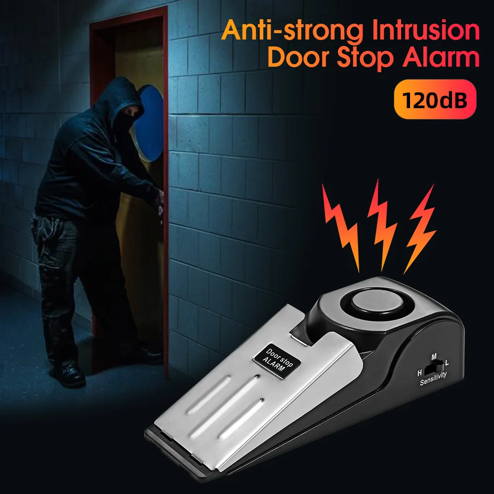 FUERS Wireless Door STOP ALARM System 120dB Loud Home Security Anti-Theft ประตูบล็อกระบบแบบพกพา Doorstop Preasure ALARM