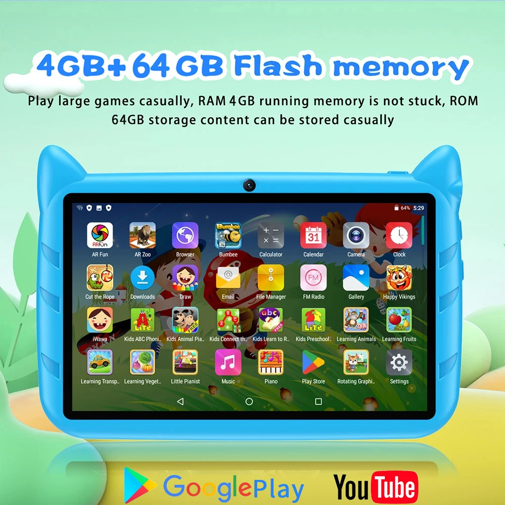 子供のためのAndroidタブレット,4GB RAM,64GB ROM,7インチ,wifi,4000mAh,bt,pc,素敵なギフト,Android 13