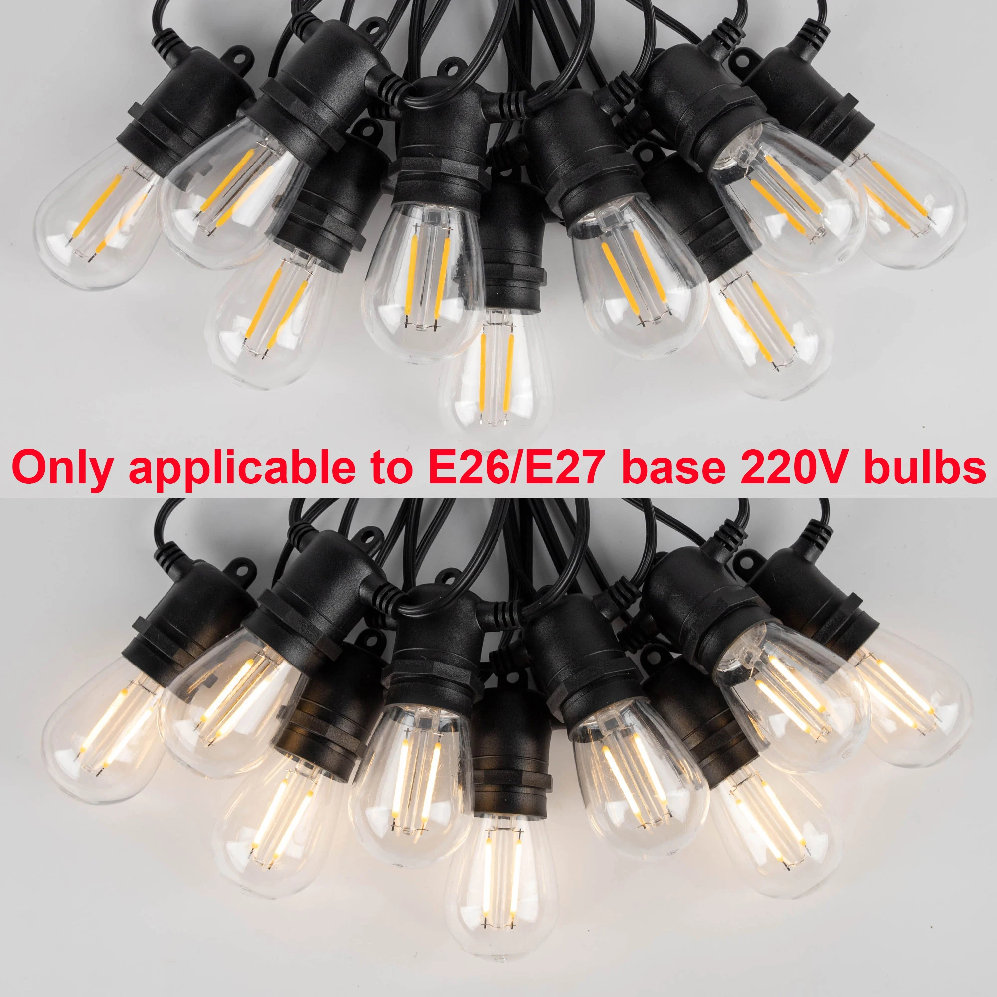 E27 Outdoor String Light Stringer E26 Light Socket Stringer EU Set Spool Black Lights String Wedding Patio Event Lighting Decor