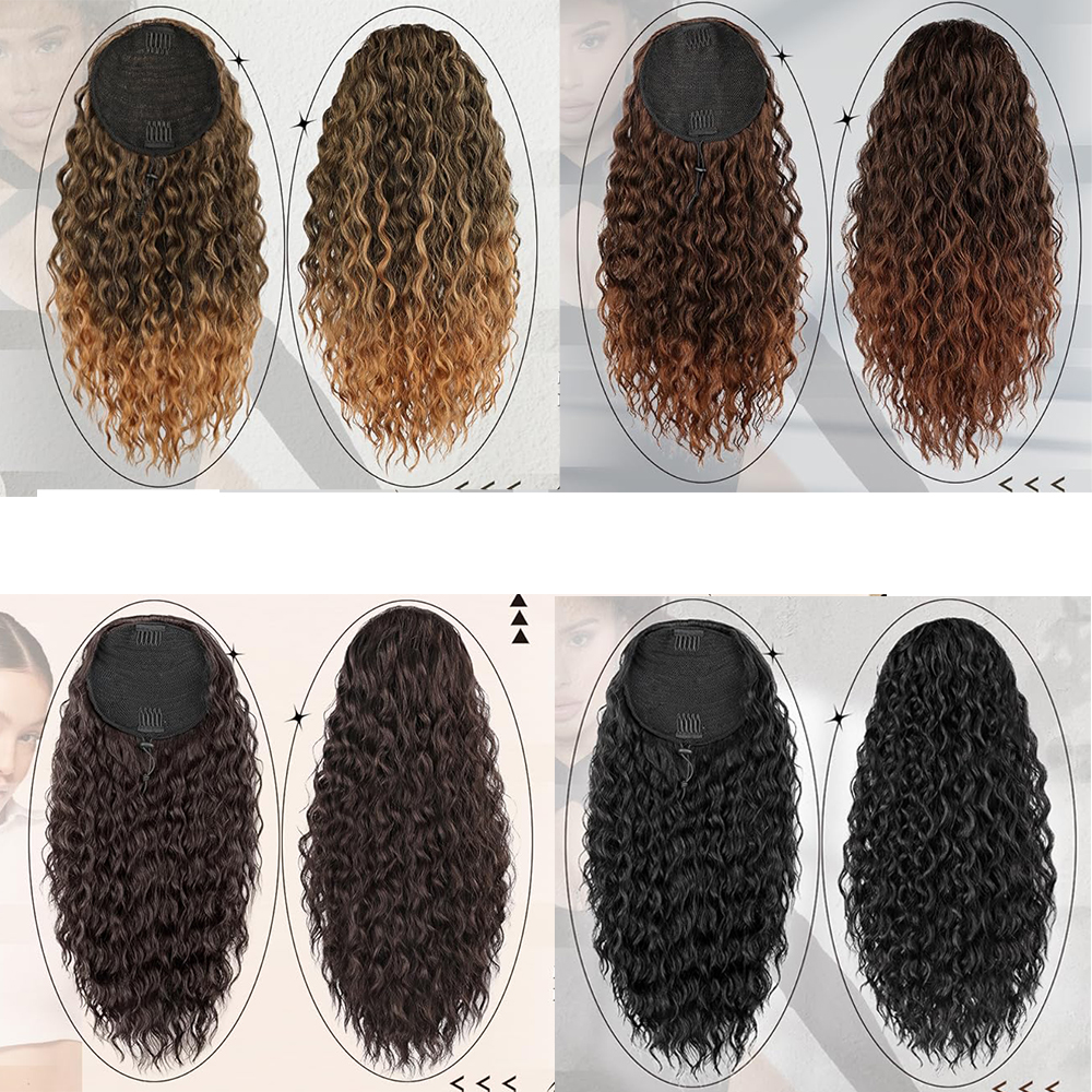 Sylhair 巾着ポニーテールエクステンション合成ナチュラルカーリークリップヘアエクステンション 24 インチロング波状ポニーテールかつら