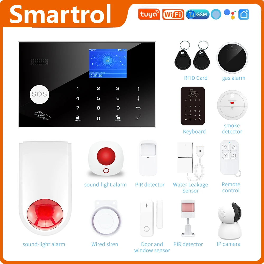 Smartrol WIFI сигнализация для Tuya GSM беспроводной умный дом с датчиком двери и движения работает Alexa Home Aappliance