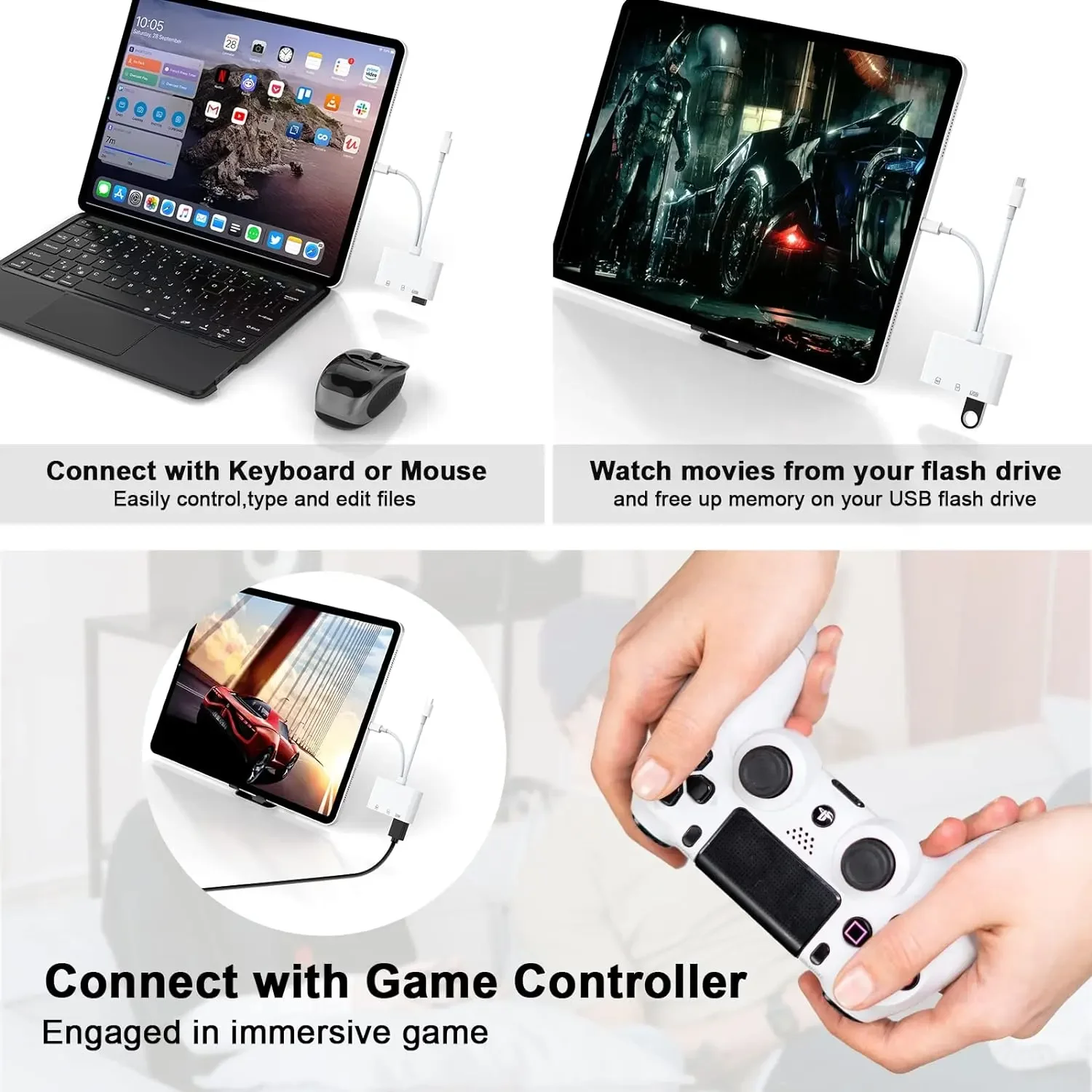 5-in-1 USB 3.0  Lightning Type C SD TF Card Reader Adapter for iPhone iPad MacBook Samsung Android Cameras Other Devices