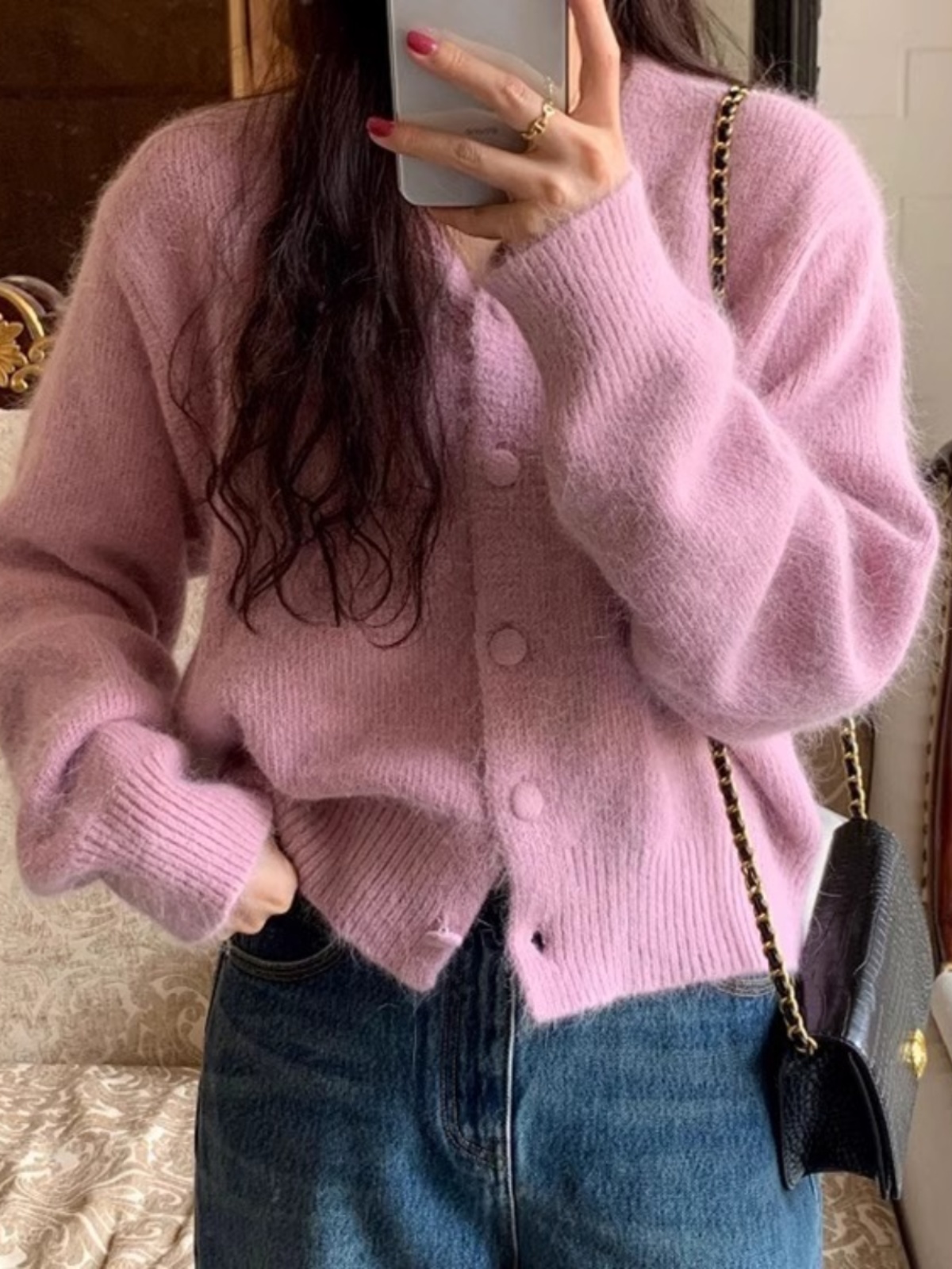 春秋の新スタイルアヒルイエローニットオープンカーディガン女性の小さなドーパミンアウターアボカドグリーンジャケット V ネックトップ