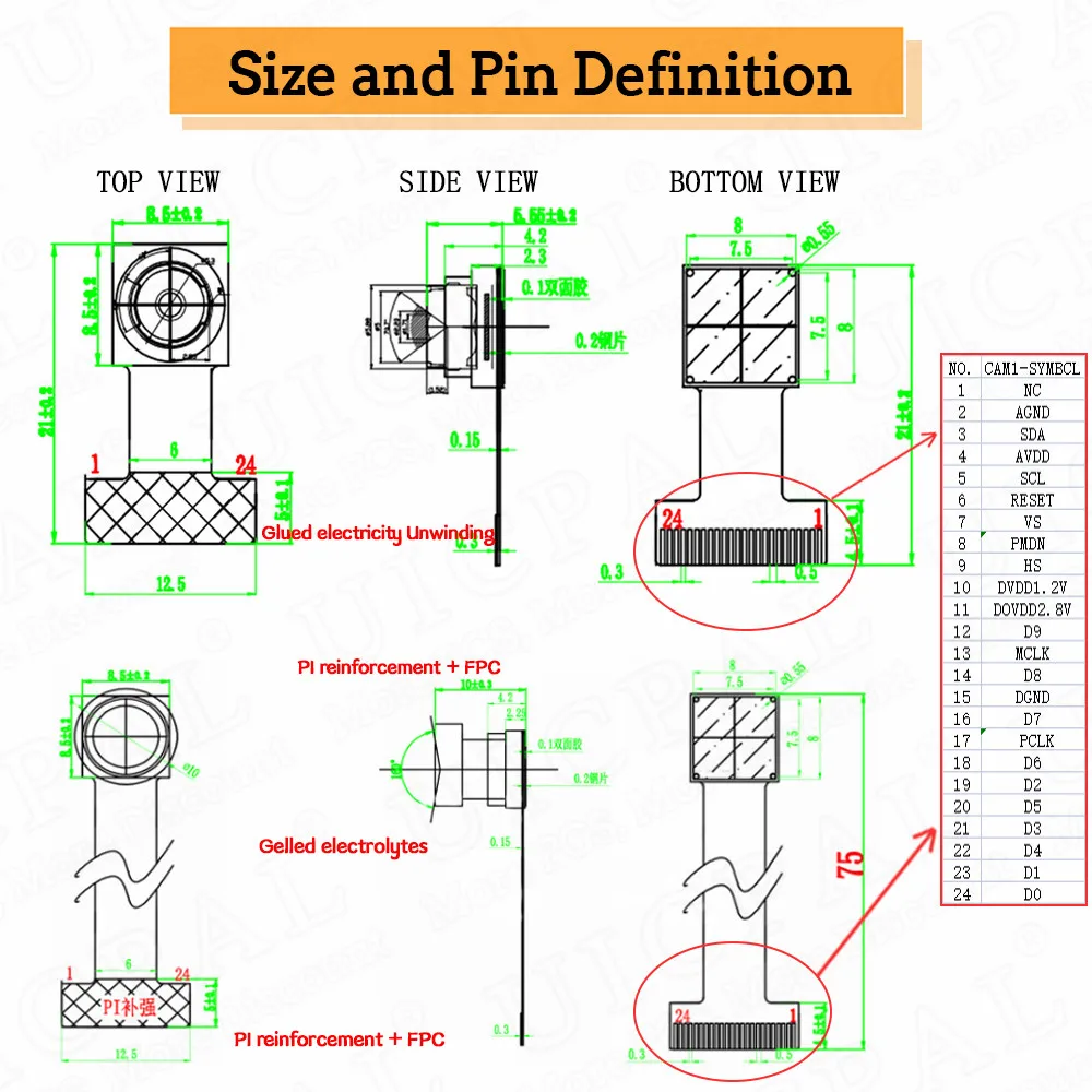 Módulo de cámara OV2640 para cámara ESP32, 2MP, 222, 200, 180, 66, 120, 160 grados, 650nm, 850nm, visión nocturna, DVP, 24 Pines, 0,5 MM, nuevo