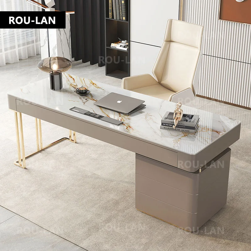 Rock Slab Desk Small Apartment 스칸디나비아 서재 럭셔리 사무실 책상 컴퓨터 책상, 모던한 쓰기 책상, 가정용