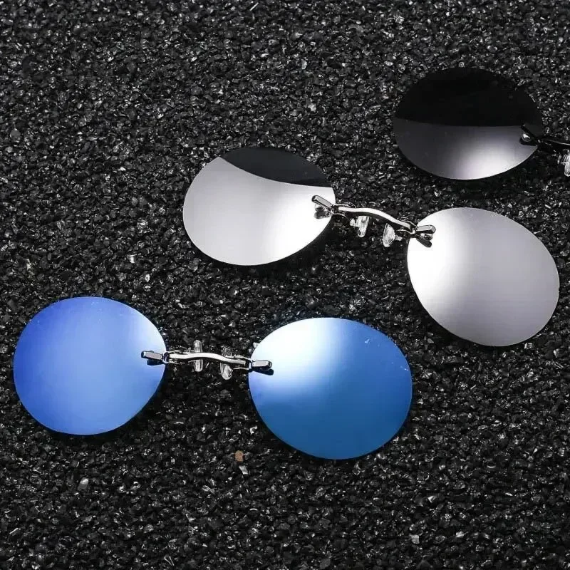 1-2 pçs clipe no nariz óculos redondos sem aro matriz morpheus óculos de sol mini sem moldura vintage masculino uv400
