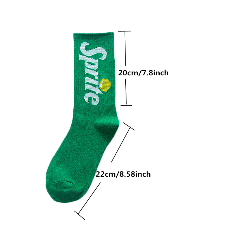 Moda hombres divertidos calcetines con letras marea calle hip hop cola calcetines sprite calcetines mujer skate calcetines bebida joven