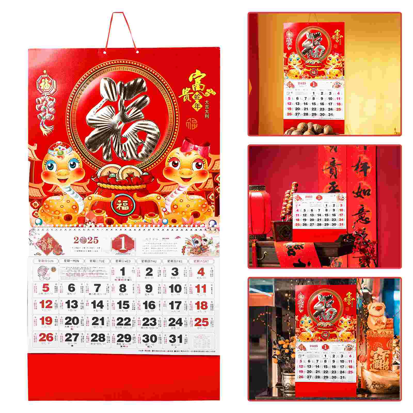 Wandkalender 2025, Mond-Neujahrsdekoration, chinesische Schlange für Zuhause, Büro, alte Veranstaltungen, klein