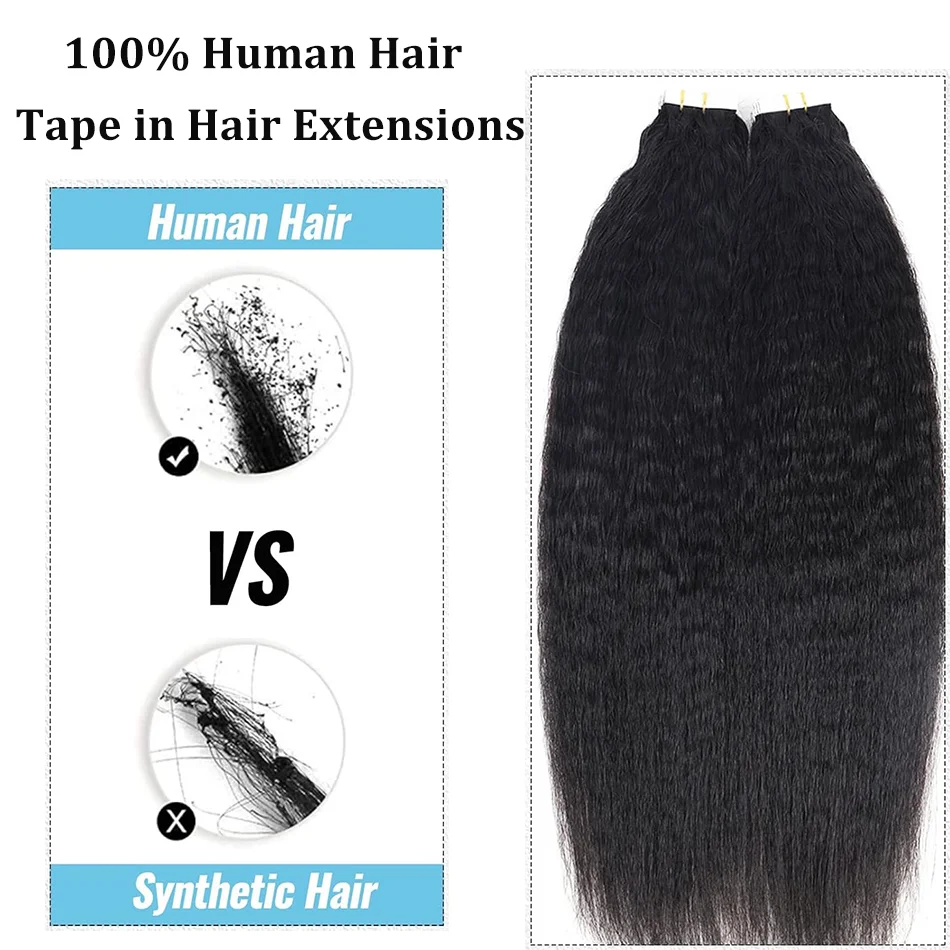 เทปใน Kinky ตรงต่อผมมนุษย์บราซิลผมกาว Extensions Weft ผิวสีดํา 100% ผมมนุษย์จริงสําหรับผู้หญิง