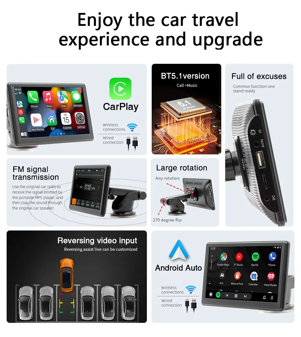 Universal 7 zoll auto radio multimedia video player drahtlose carplay und drahtlose android auto touchscreen sonnenb500