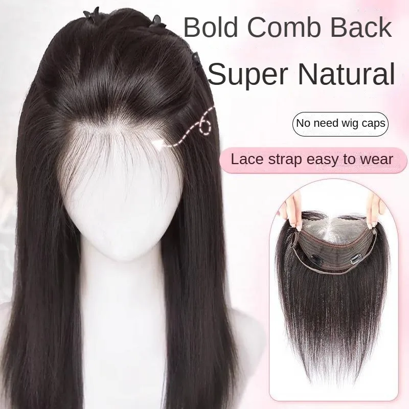 Topper de cheveux humains à sangle réglable pour femmes, postiche frontale Invisible, séparation libre, dentelle pour cheveux amincissants