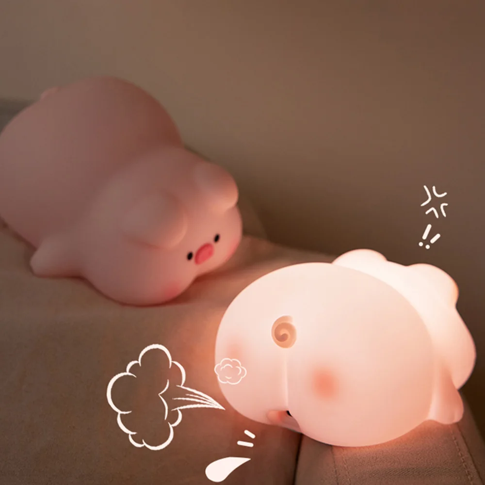 Luz nocturna de silicona con Sensor táctil para niños, lámpara de noche de conejo y cerdo, suave, para dormir y acompañar, para regalo
