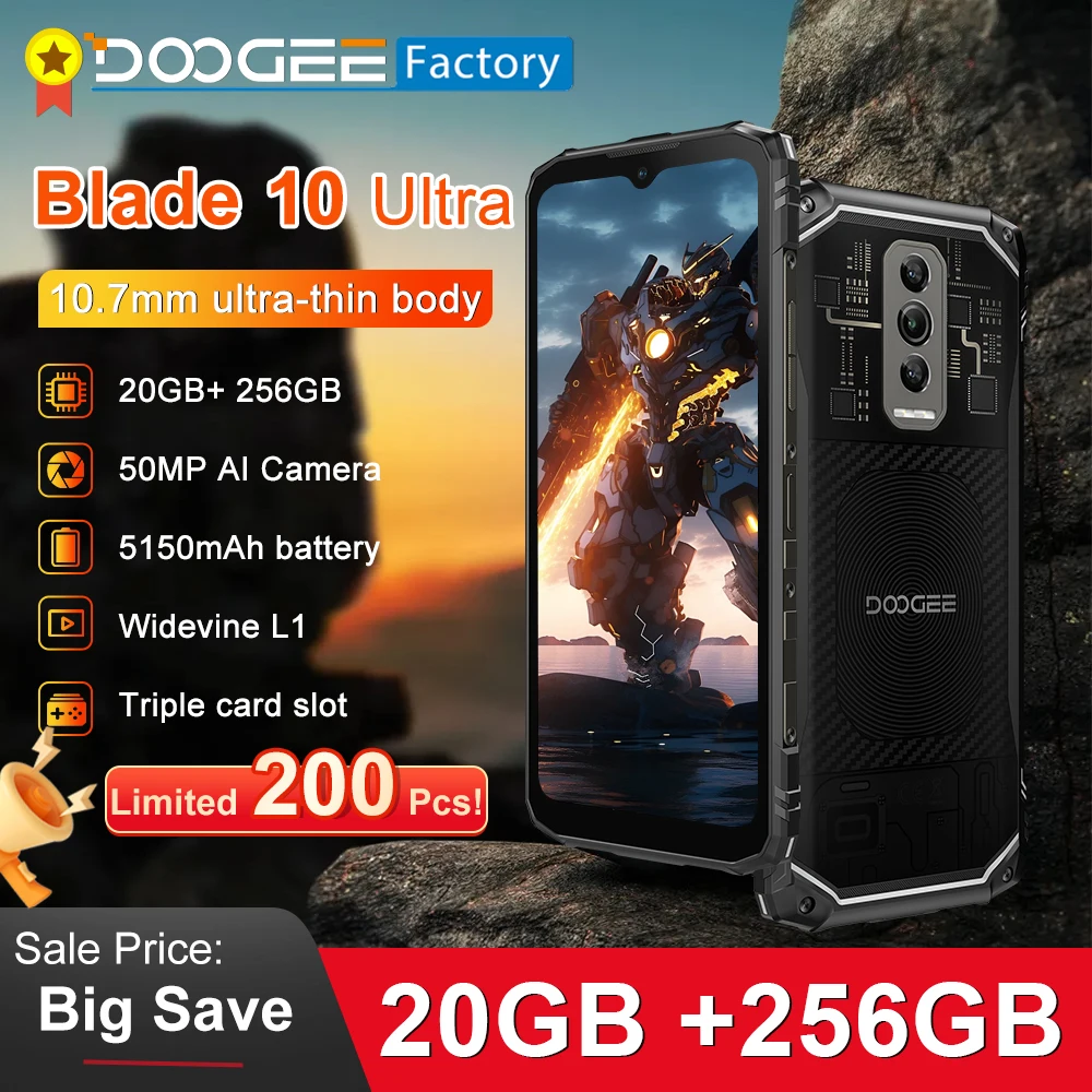 [Estreia mundial] Smartphone DOOGEE Blade 10 Ultra 20 GB (8+12) 256 GB 50 MP 6,56'' Celular robusto NFC Android 14 Telefone celular