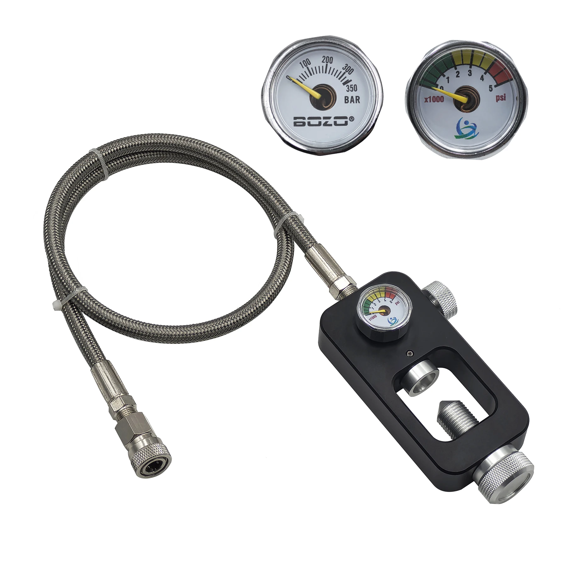 Scuba Fill Refilling Station Charging Adapter Air Tank for Scuba Cylinder 10 or 24 inches Stainless Steel Braided Hose 4500psi