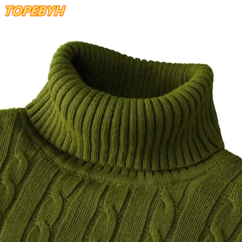 Herren-Pullover mit Stehkragen, einfarbig, gestrickt, warm, lässig, Rollkragenpullover, Herrenbekleidung