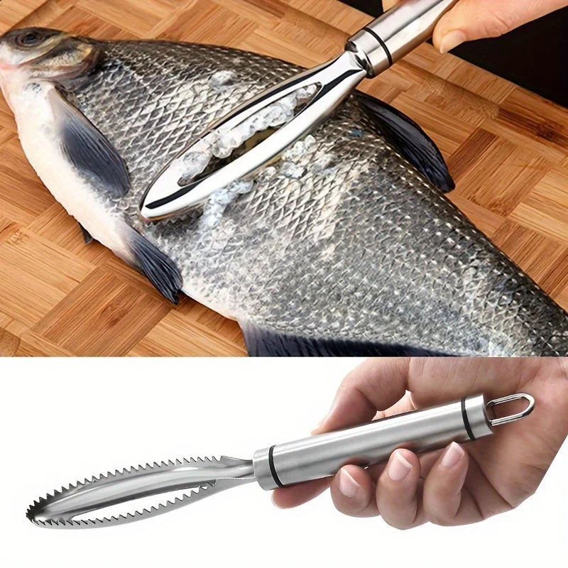 Limpador de escamas de peixe em aço inoxidável, raspador, descascador, ferramenta removedora de pele de peixes, barbeador de aço, escova de limpeza