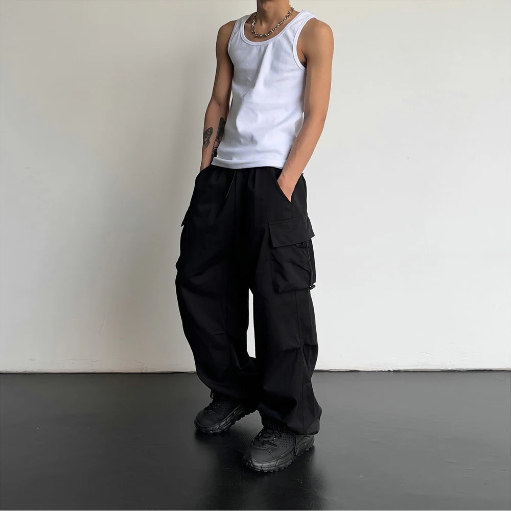 Frühling Sommer Mode Lässig Pfannen Für Männer Streetwear Einfarbig Cargo Hosen Elastische Taille Breite Bein männer Jogger