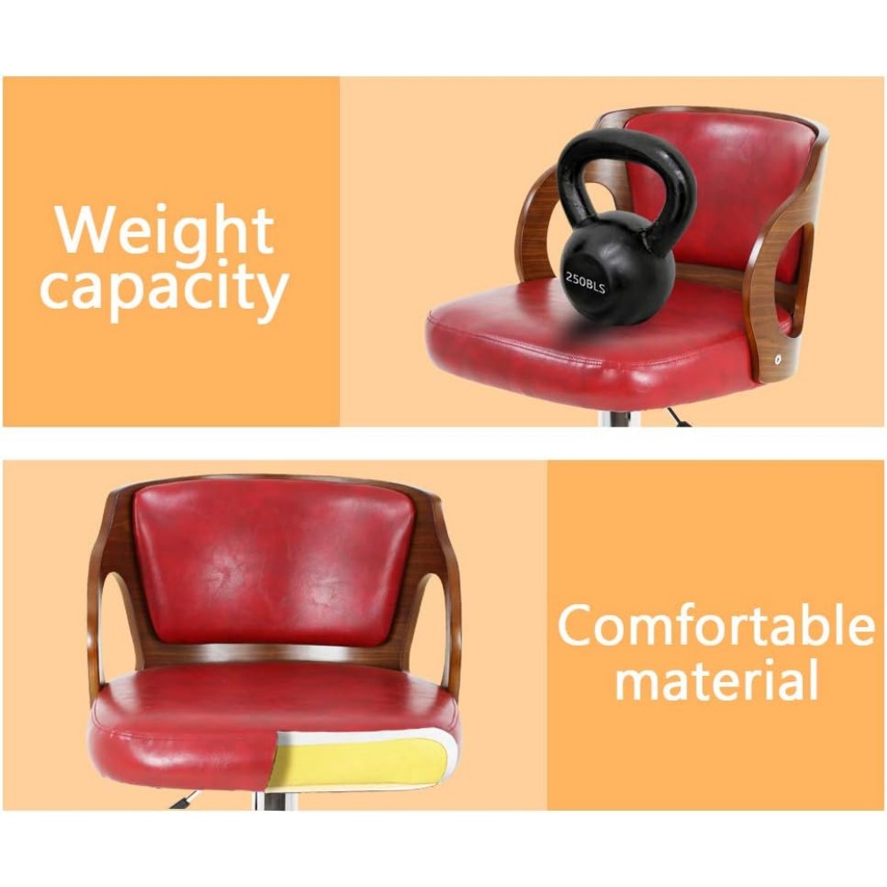 Set of 2 Barstools Height Adjustable Counter Stools Modern Bar Stool Beech Bar Chairs Swivel Bar Stool PU Leather Hydraulic