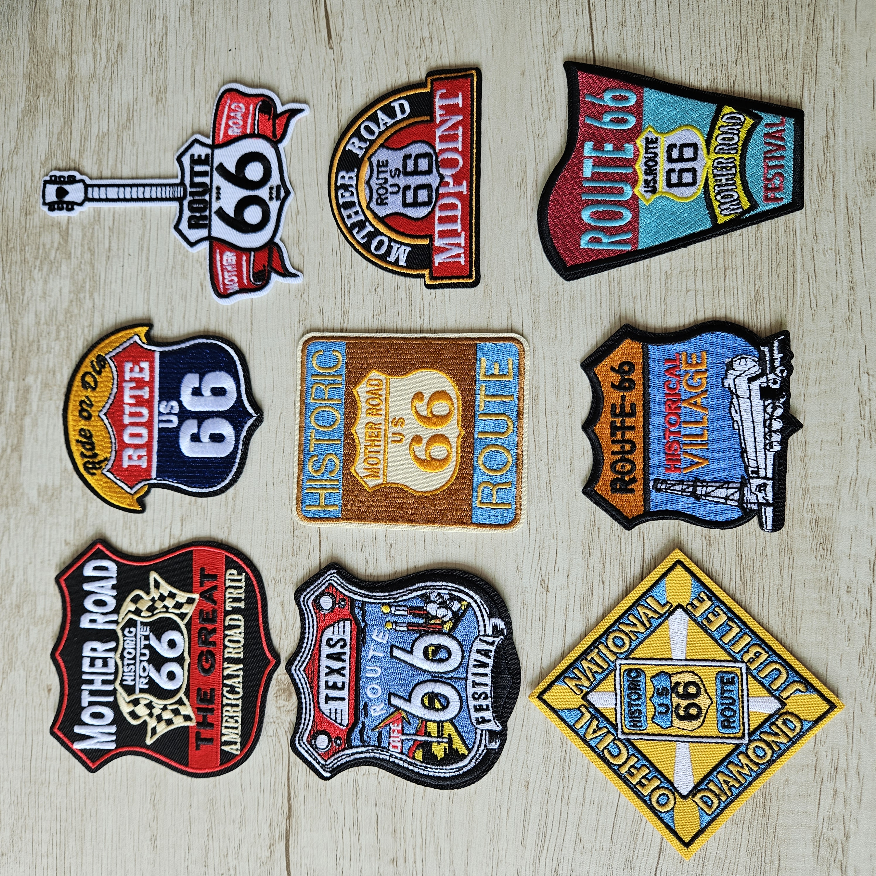 3 teile/los Custom Patch Route 66 Straße Abzeichen Motorrad Stickerei Eisen auf Nähen auf Aufkleber Jacke Dekoration DIY Nähen Liefert